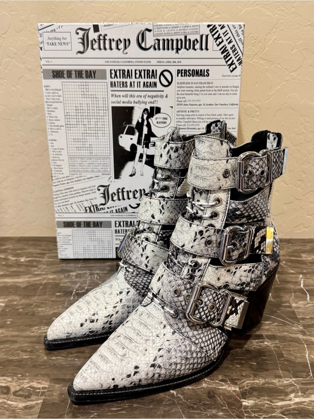 Jeffrey Campbell Caceres Snake Print Ankle Boots